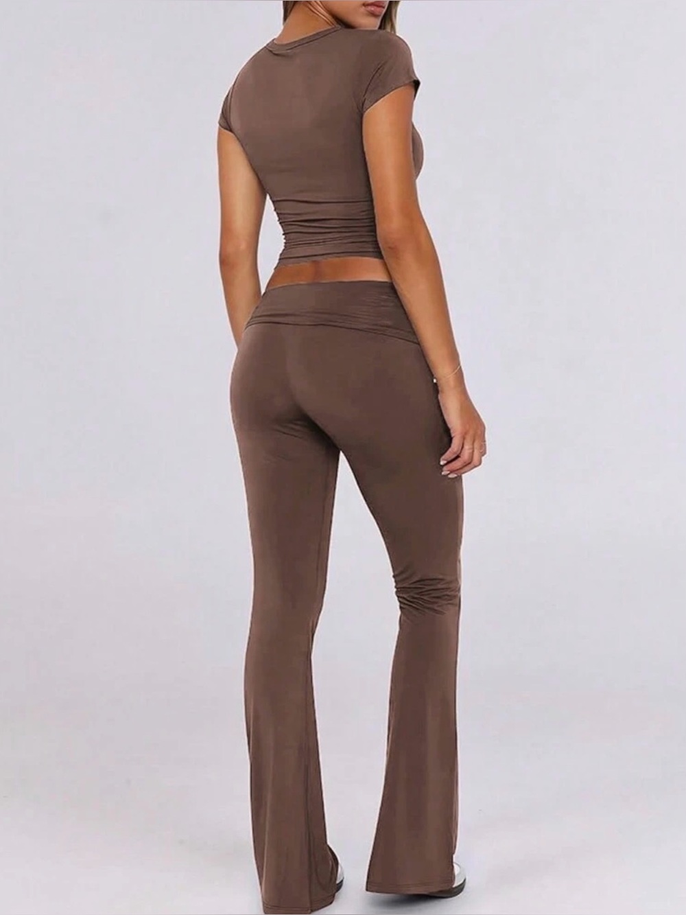 SHEIN Brown Fold-Over Waist Bootcut Pants - Picture 2 of 2